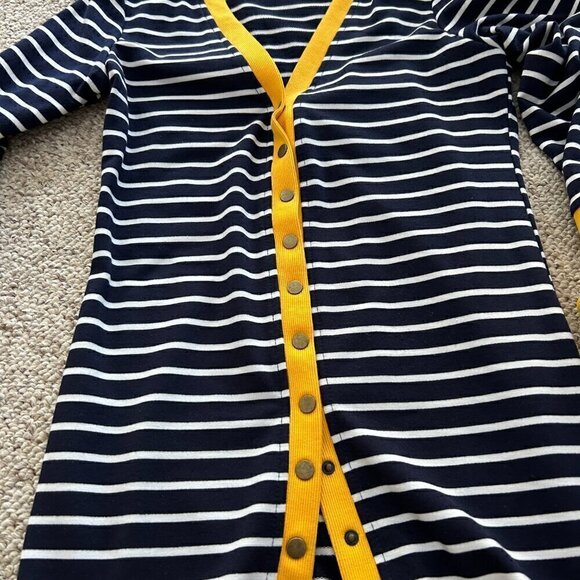 š Buy 2 Get 1 Free Merokeety S Blue Striped Long Cardigan Yellow Preppy Classic - Picture 4 of 7